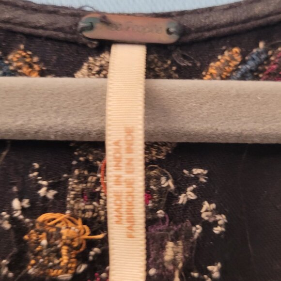 Free People Embroidered Boho Tunic Dress | Black, Medium | Semi-Sheer - Picture 4 of 5